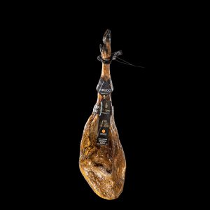 Jamón Ibérico de Bellota con etiqueta negra Jabugo, ideal para los amantes de los Jamones Ibéricos de Bellota y Embutidos Gourmet
